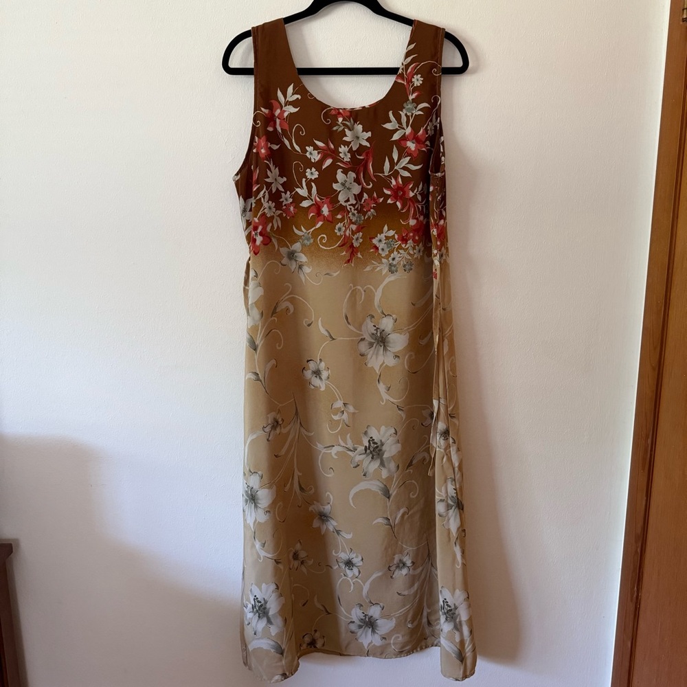 Vintage 80s 90s Worthington Floral Ombré Scoop Neck Sleeveless Midi Dress